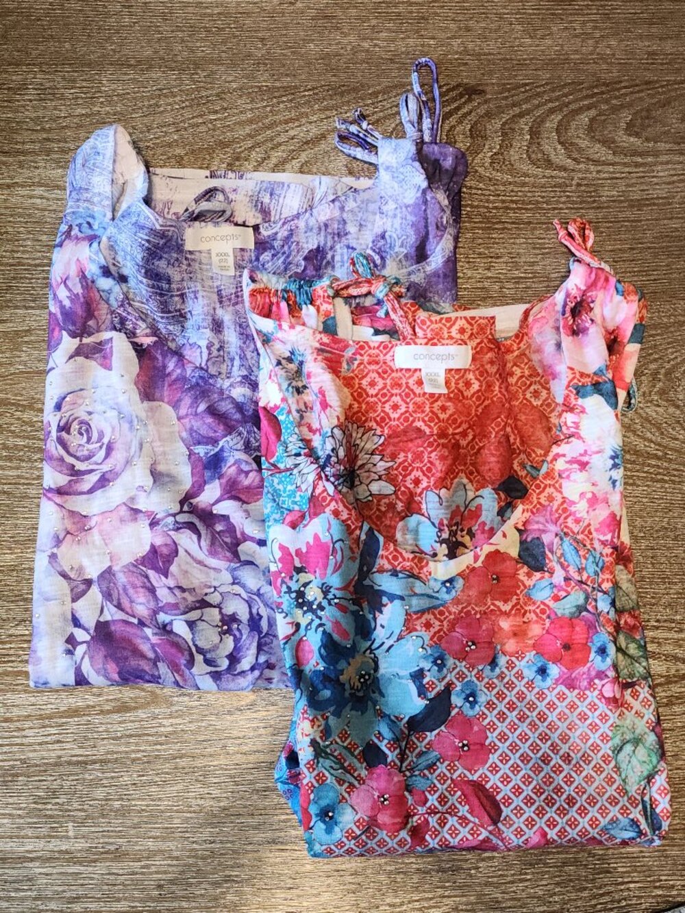 Concepts Colorful Floral Flowy Tie Shoulder Tank Top Bundle - Size 3X